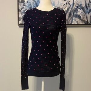 Express Navy Blue top with Pink Polka Dots